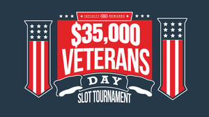Promotional image with text for $35,000 Veterans Day Slot Tournament
